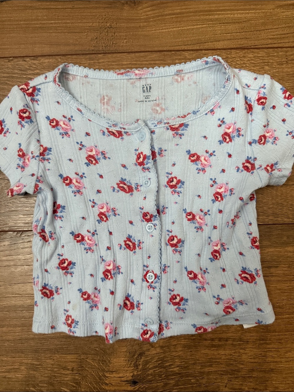 GAP Light Blue Floral Button-Front Ribbed Top